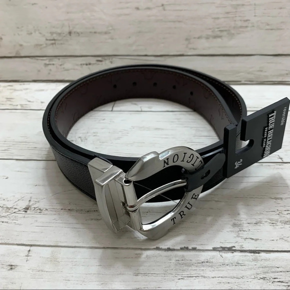 True Religion Horseshoe Harness Reversible Belt Black/Brown - Picture 1 of 10
